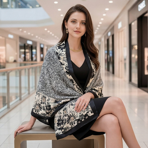 Seidenschal beige schwarz